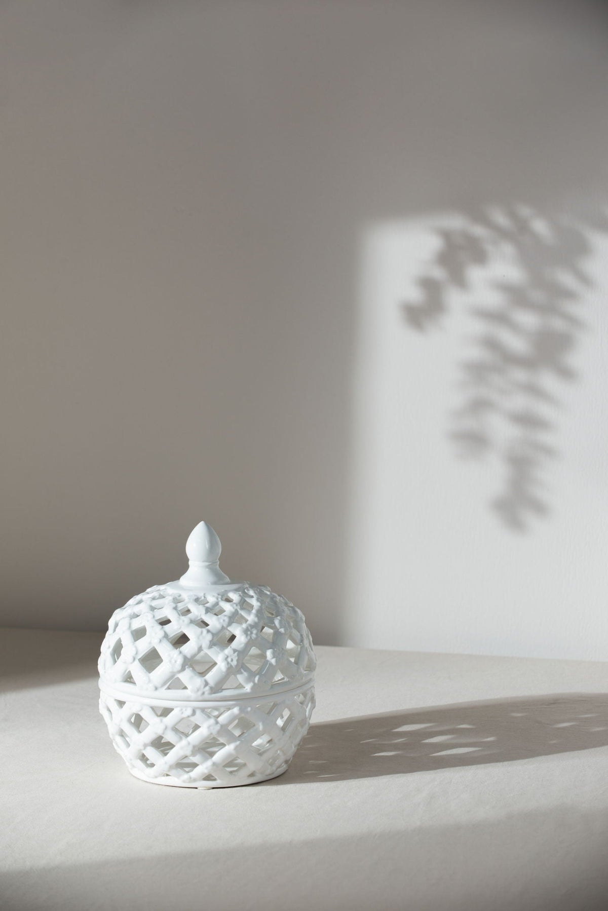 Ceramic Lidded Jar With Lattice Design - White by Unique Piece Furniture