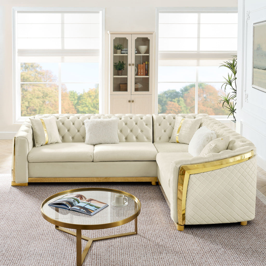 L Shaped Chesterfield Sectional Sofa With Stainless Steel Accents by Unique Piece Furniture