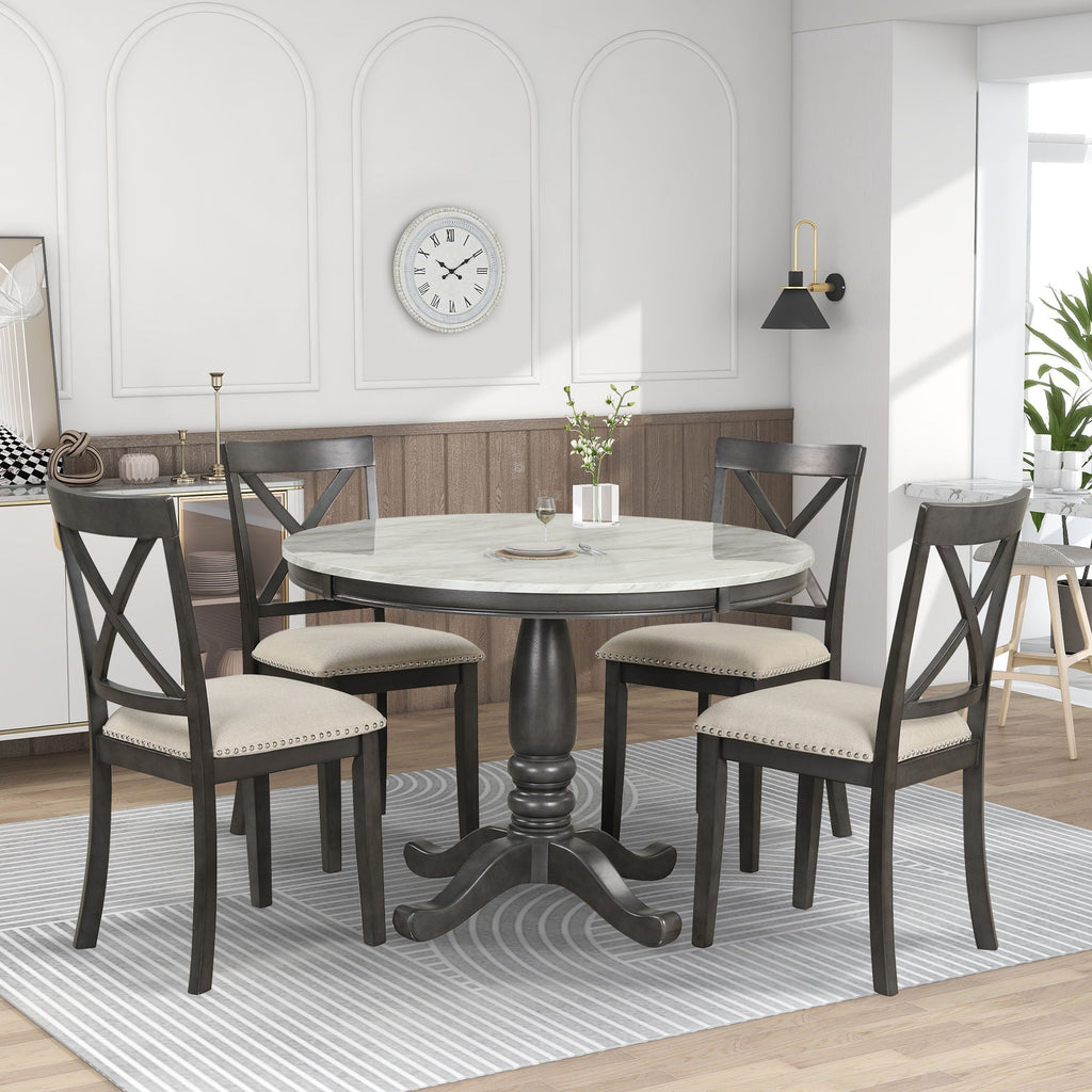 5 Pieces Dining Table And Chairs Set For 4 Persons, Kitchen Room Solid Wood Table With 4 Chairs by Unique Piece Furniture