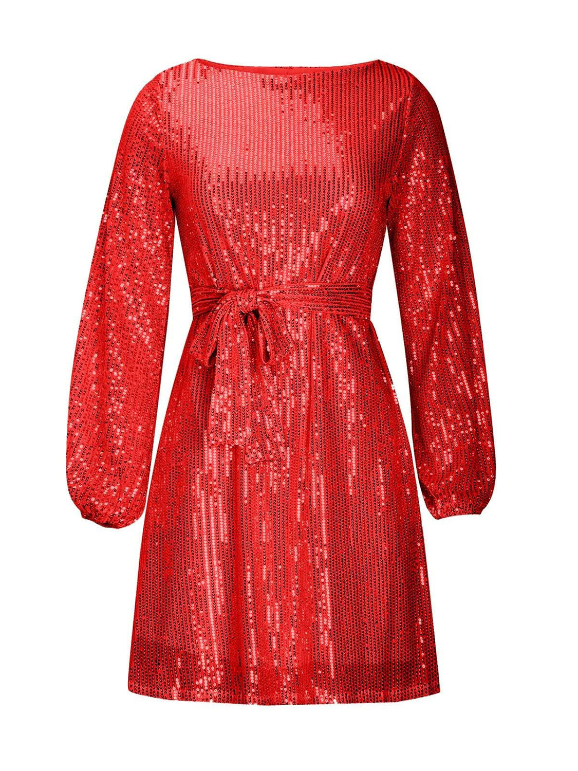Sequin Tie Waist Long Sleeve Mini Dress by Wild and Free Boutique