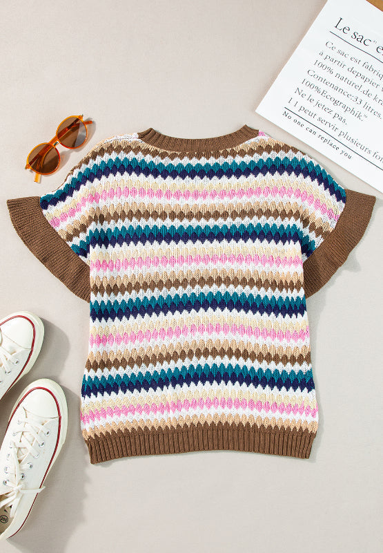 Contrast Round Neck Short Sleeve Sweater by Wild and Free Boutique