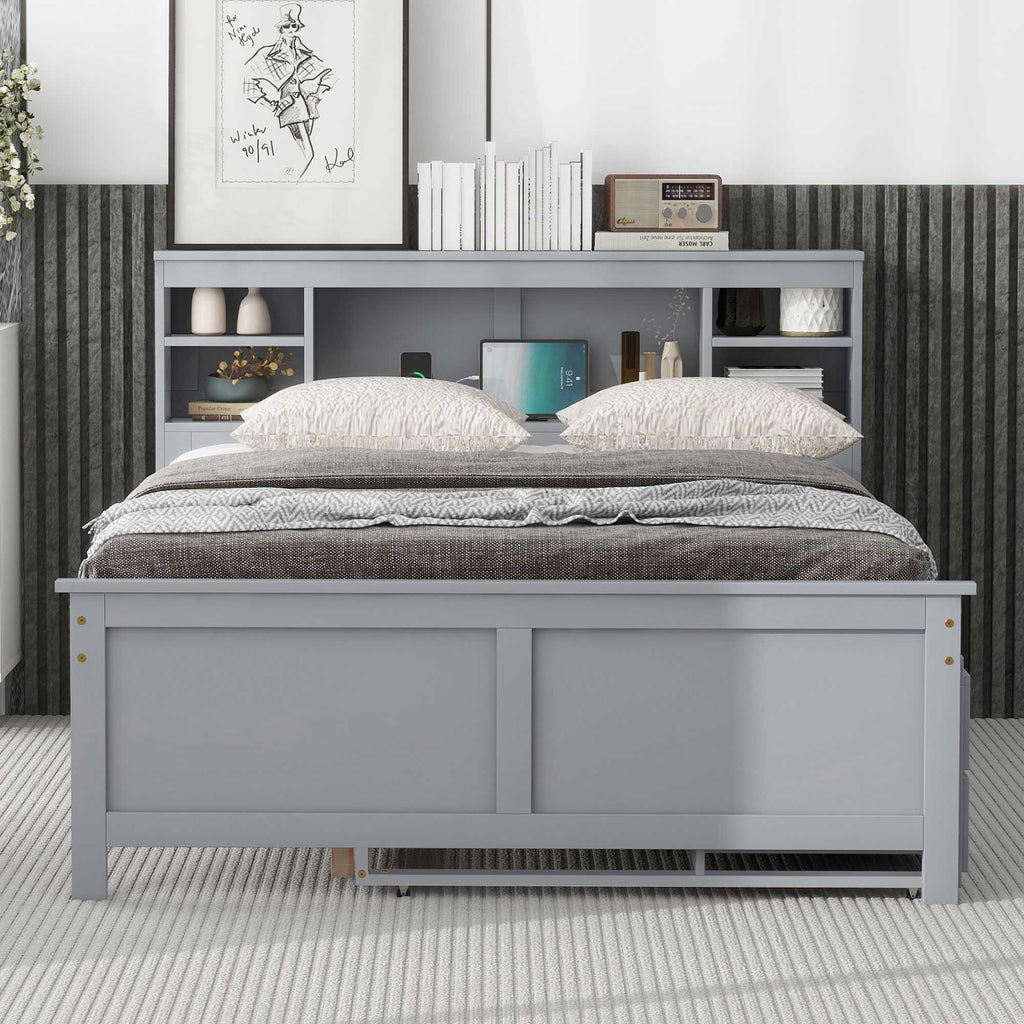 Platform Bed With Storage Headboard, USB, Trundle And 3 Drawers by Unique Piece Furniture