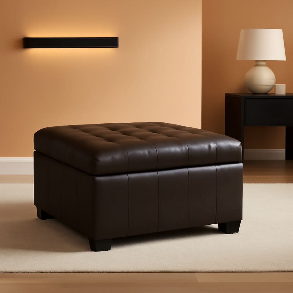 Marbled Brown Leather Storage Ottoman for Living Room by ShipItFurniture