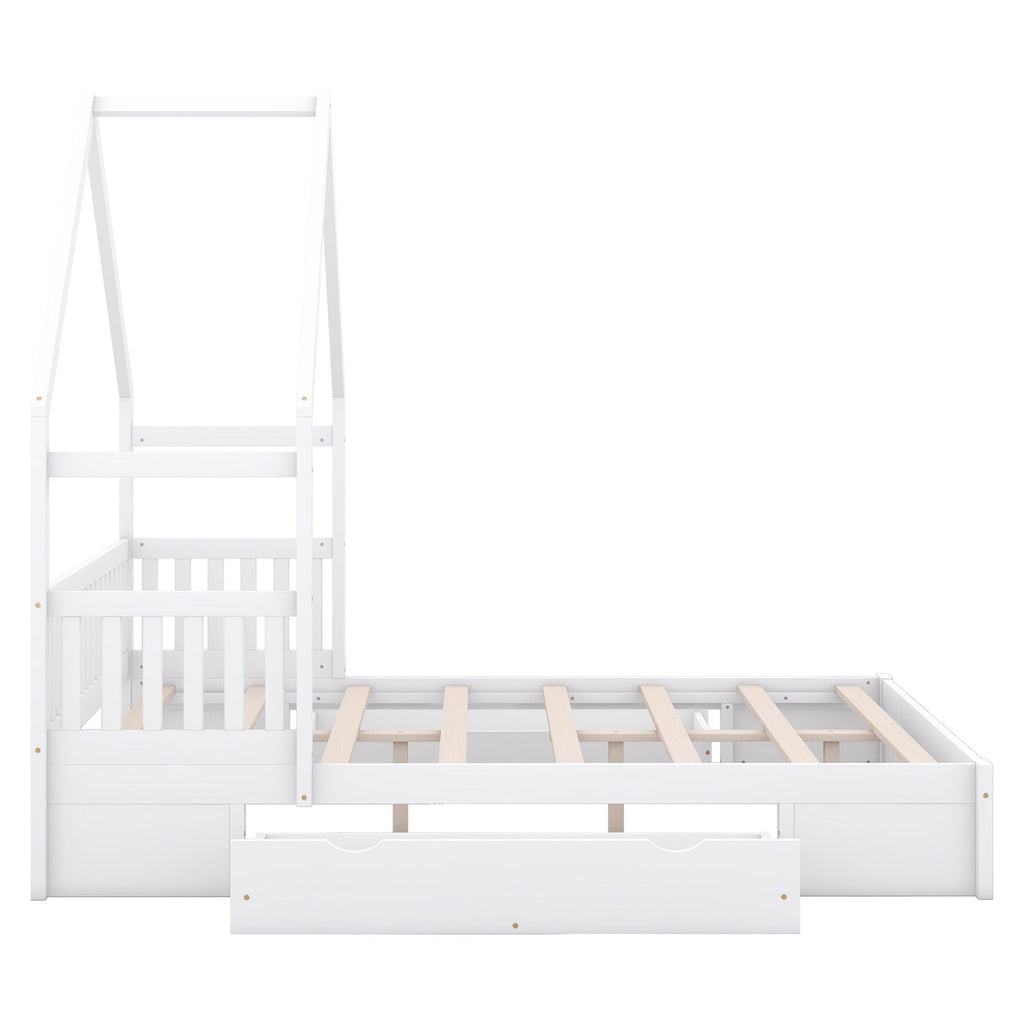House Style Platform Bed With Guardrail And 2 Drawers by Unique Piece Furniture
