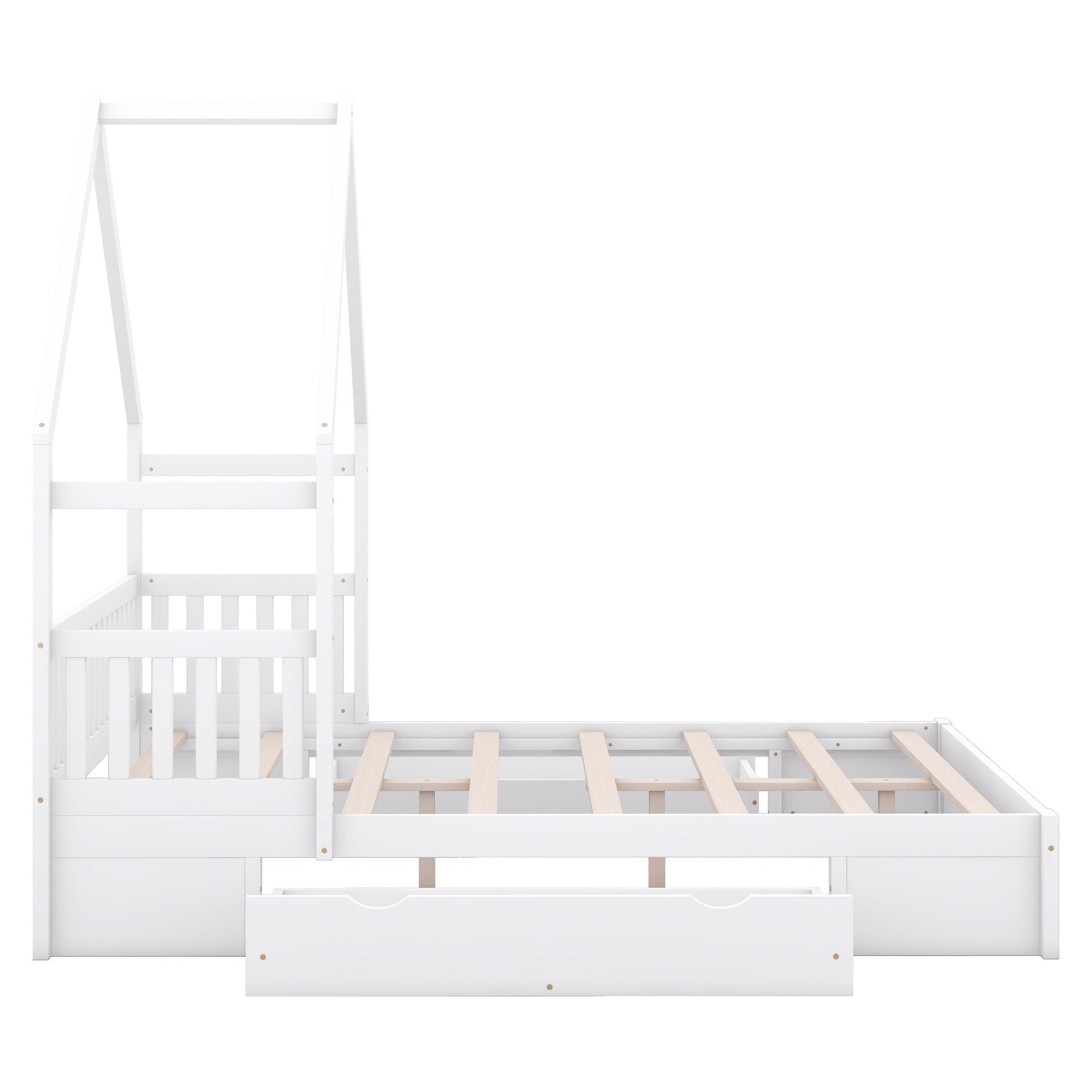 House Style Platform Bed With Guardrail And 2 Drawers by Unique Piece Furniture