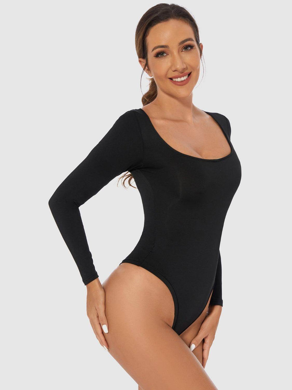 Full Size Scoop Neck Long Sleeve Bodysuit for Women by Selvanelle