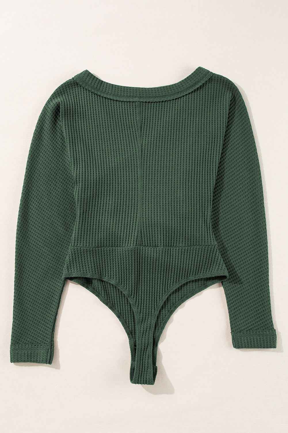 Blackish Green Waffle Knit Slim Fit Wrap V Neck Bodysuit by Wild and Free Boutique