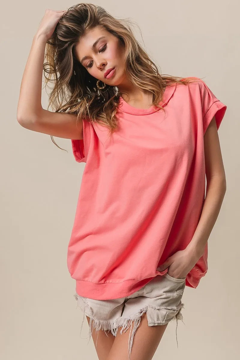 BiBi French Terry Drop Shoulder Basic Top by Simply Love