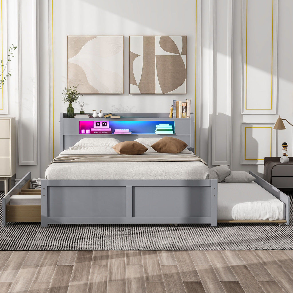 Storage Platform Bed With LED Lights, 2 Drawers And Trundle by Unique Piece Furniture