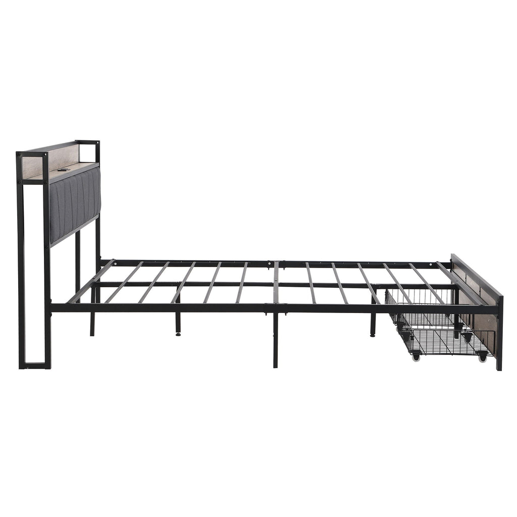 Modern Bed Frame With LED Lights, Upholstered Headboard, USB Charging by Unique Piece Furniture
