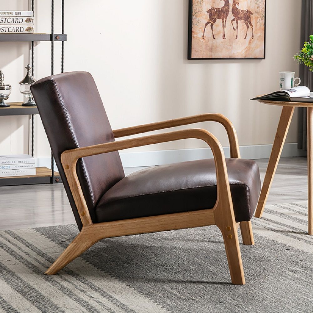 Open Framed Armchair With Cushioning Brown - Dark Brown by Unique Piece Furniture