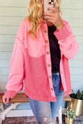 Peach Blossom Two Tone Contrast Waffle Knit Buttoned Loose Shacket by Wild and Free Boutique