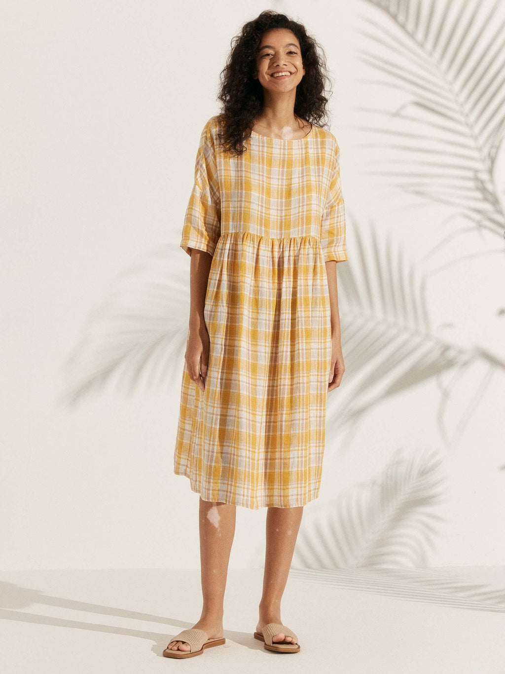 100% Linen A-Line Midi Dress VALENCIA by LINTICO