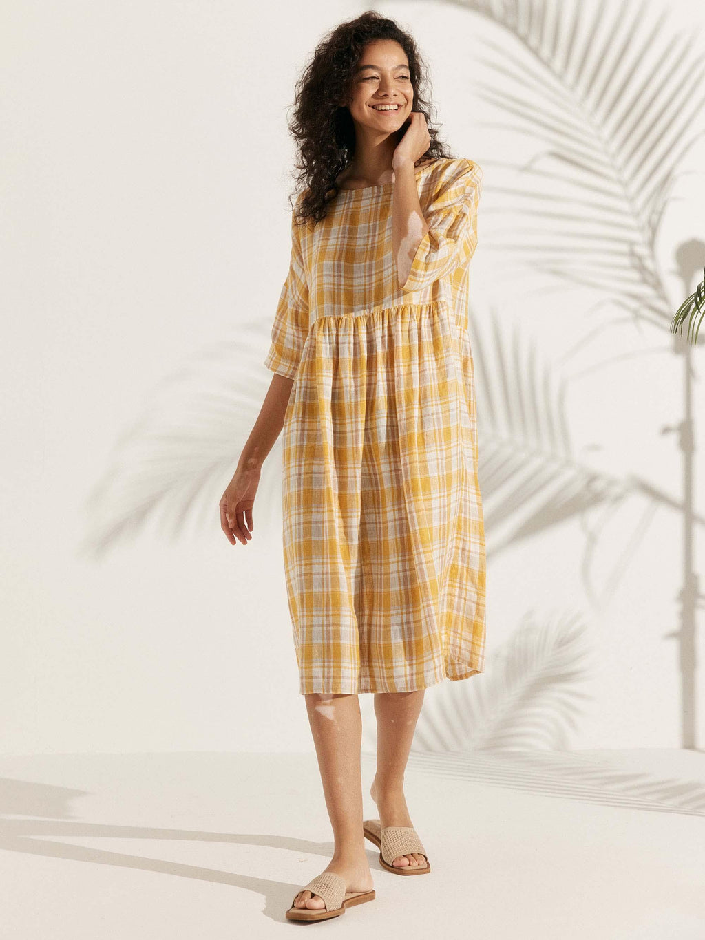 100% Linen A-Line Midi Dress VALENCIA by LINTICO