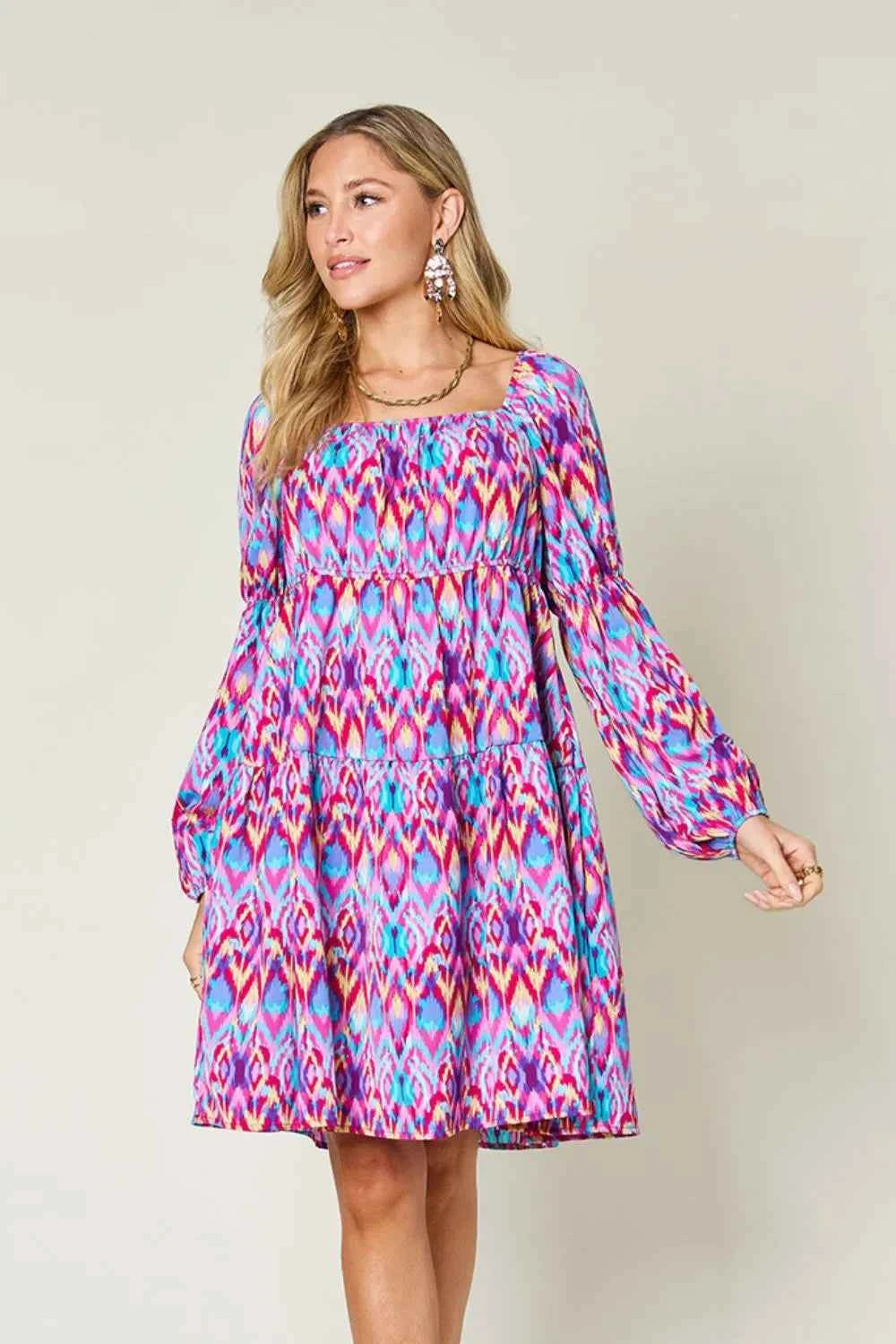 Double Take Full Size Printed Long Sleeve Dress by Wild and Free Boutique