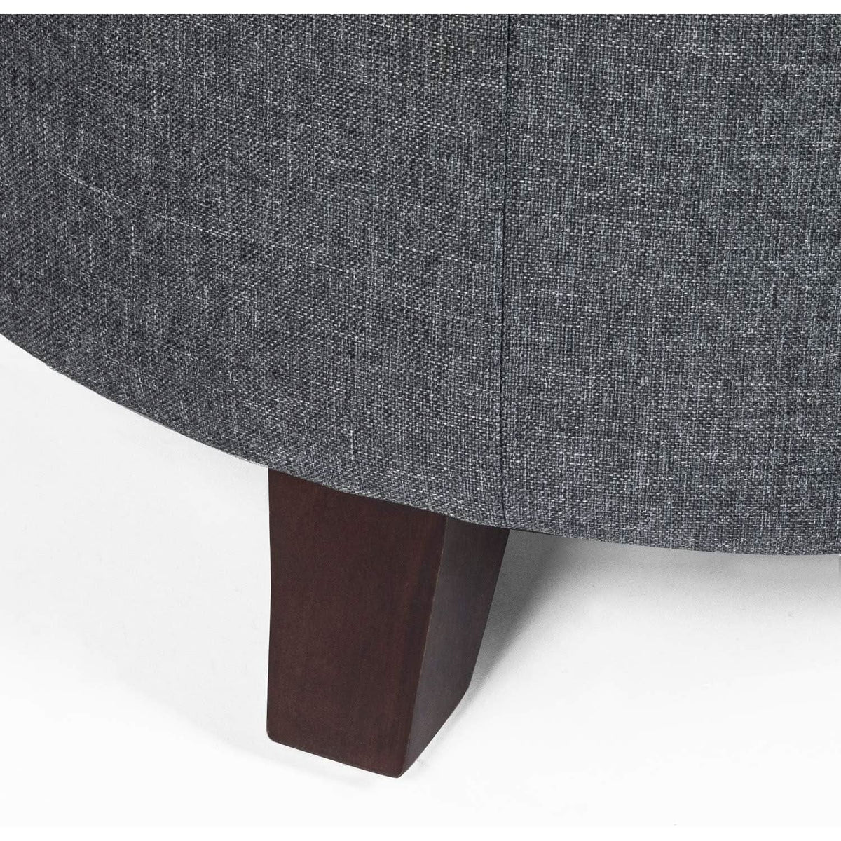 Gray Fabric Round Storage Ottoman With Button Tufting by ShipItFurniture