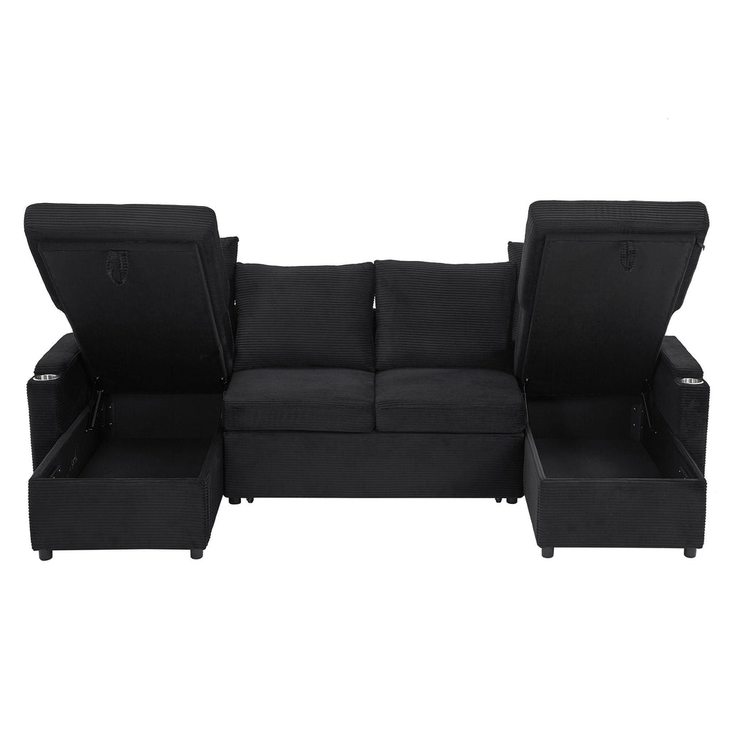 U Shaped Sectional Sofa Bed With Storage Chaise Lounges, USB Ports, And Cup Holders by Unique Piece Furniture