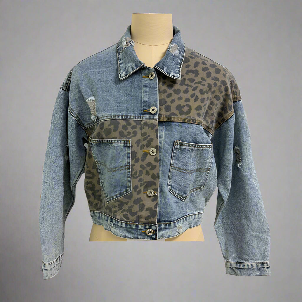 Women's Cropped Distressed Denim Jacket by FitiqueFit
