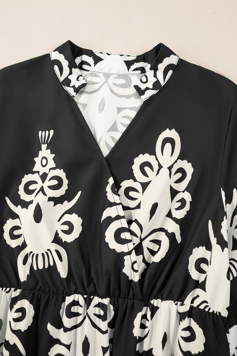 Black Western Geometric Print 3/4 Sleeve Loose Midi Dress by Wild and Free Boutique