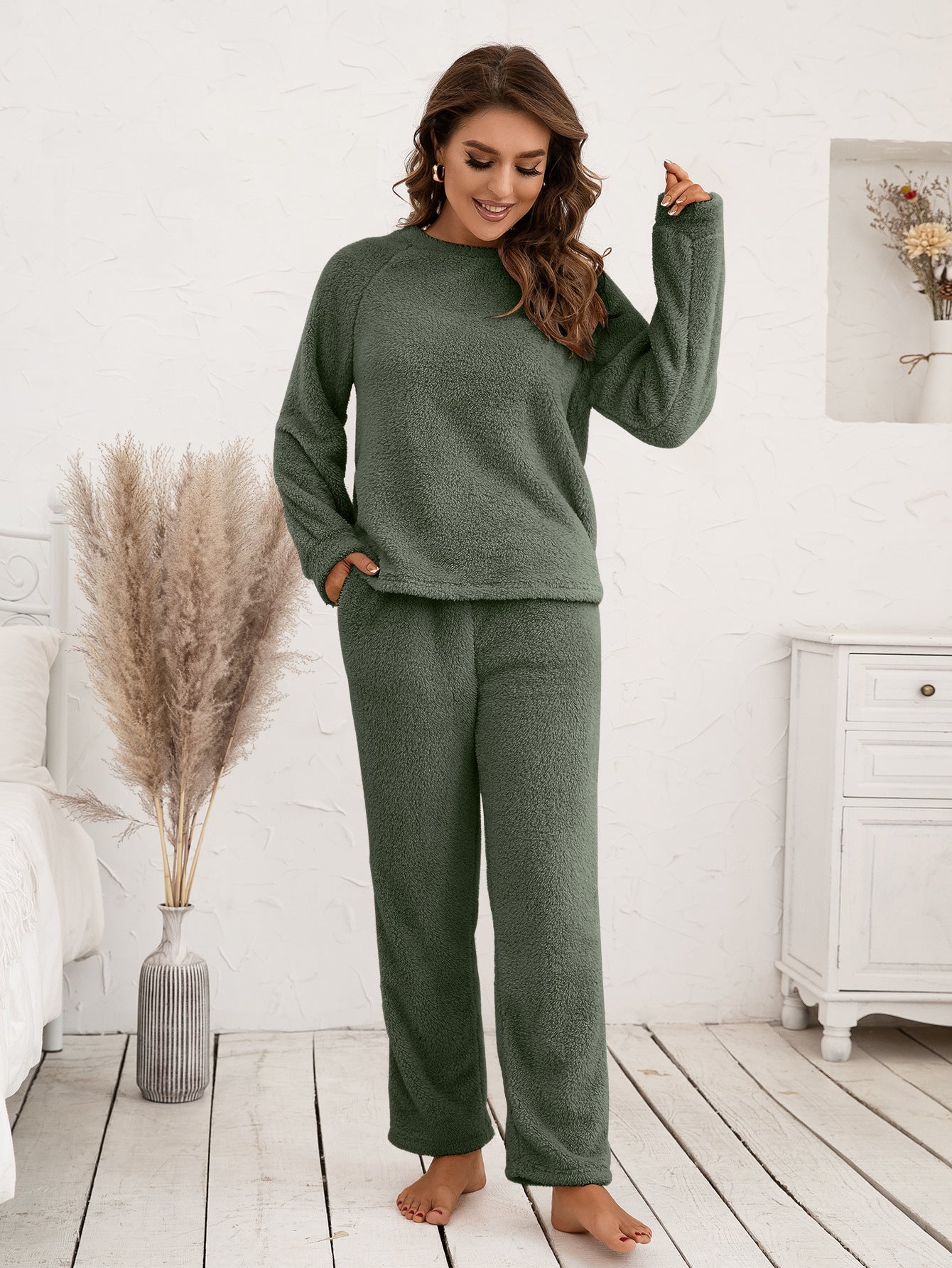 Ivy Lane Teddy Long Sleeve Top and Pants Lounge Set by Wild and Free Boutique