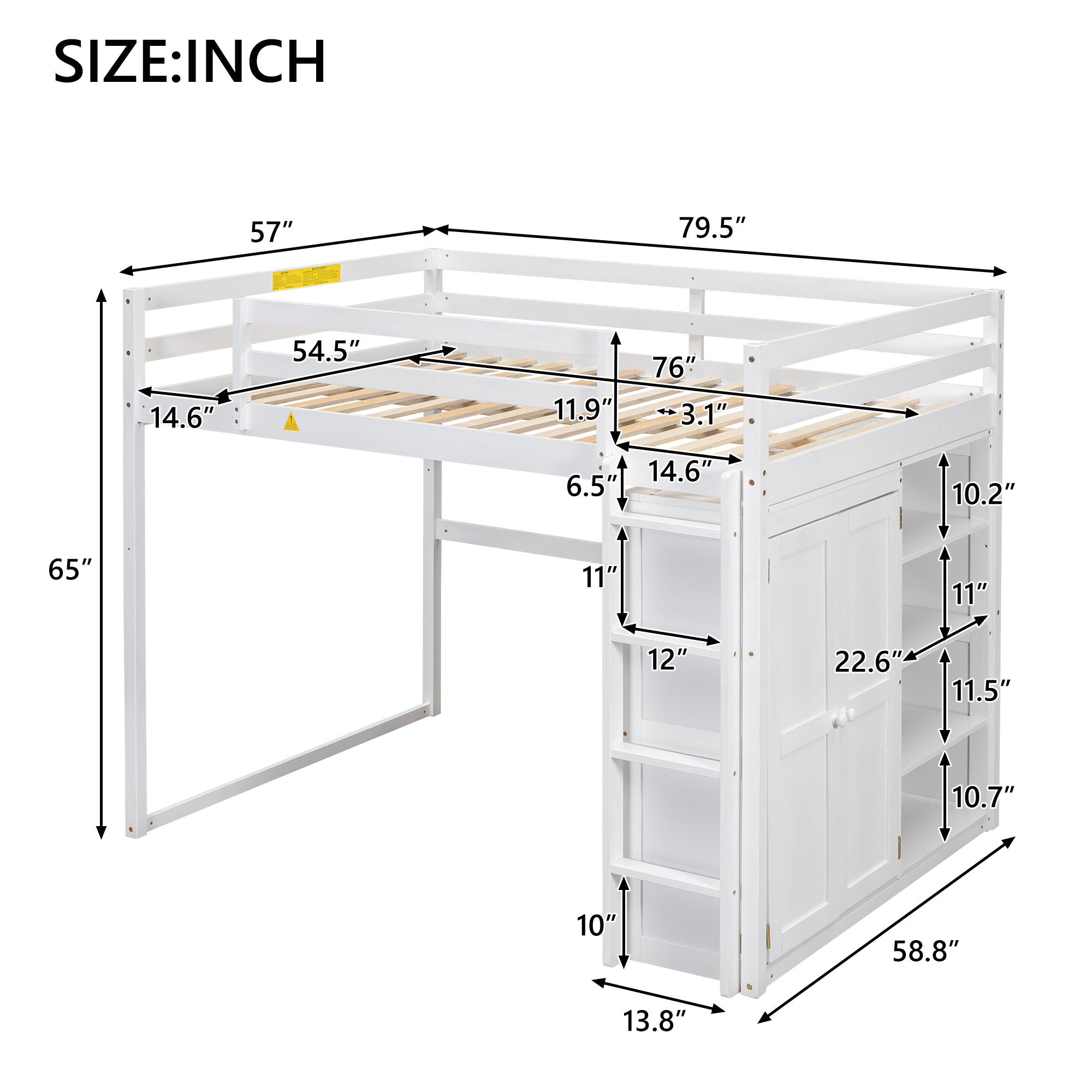 Loft Bed With Built In Wardrobe, Storage Shelves, And LED Light by Unique Piece Furniture