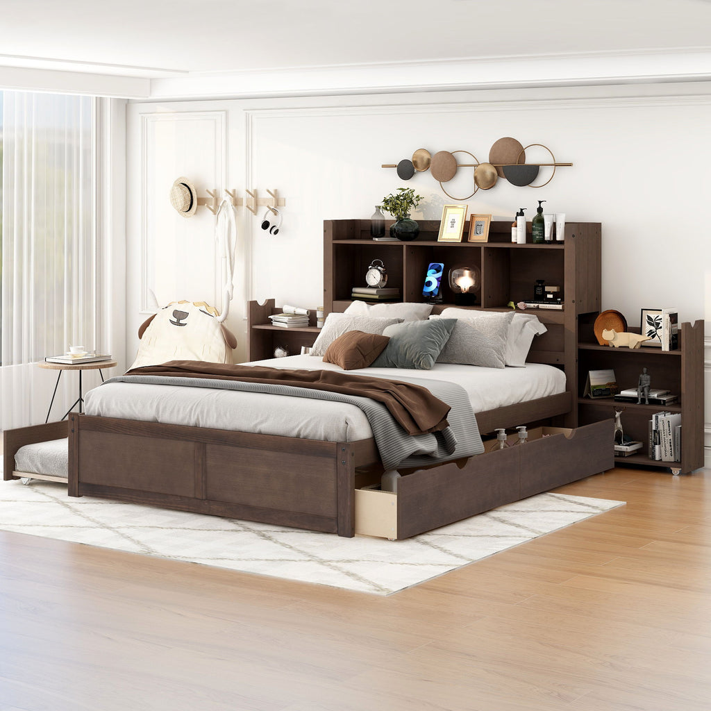 Storage Platform Bed With Pull Out Shelves, Trundle, And 2 Drawers by Unique Piece Furniture