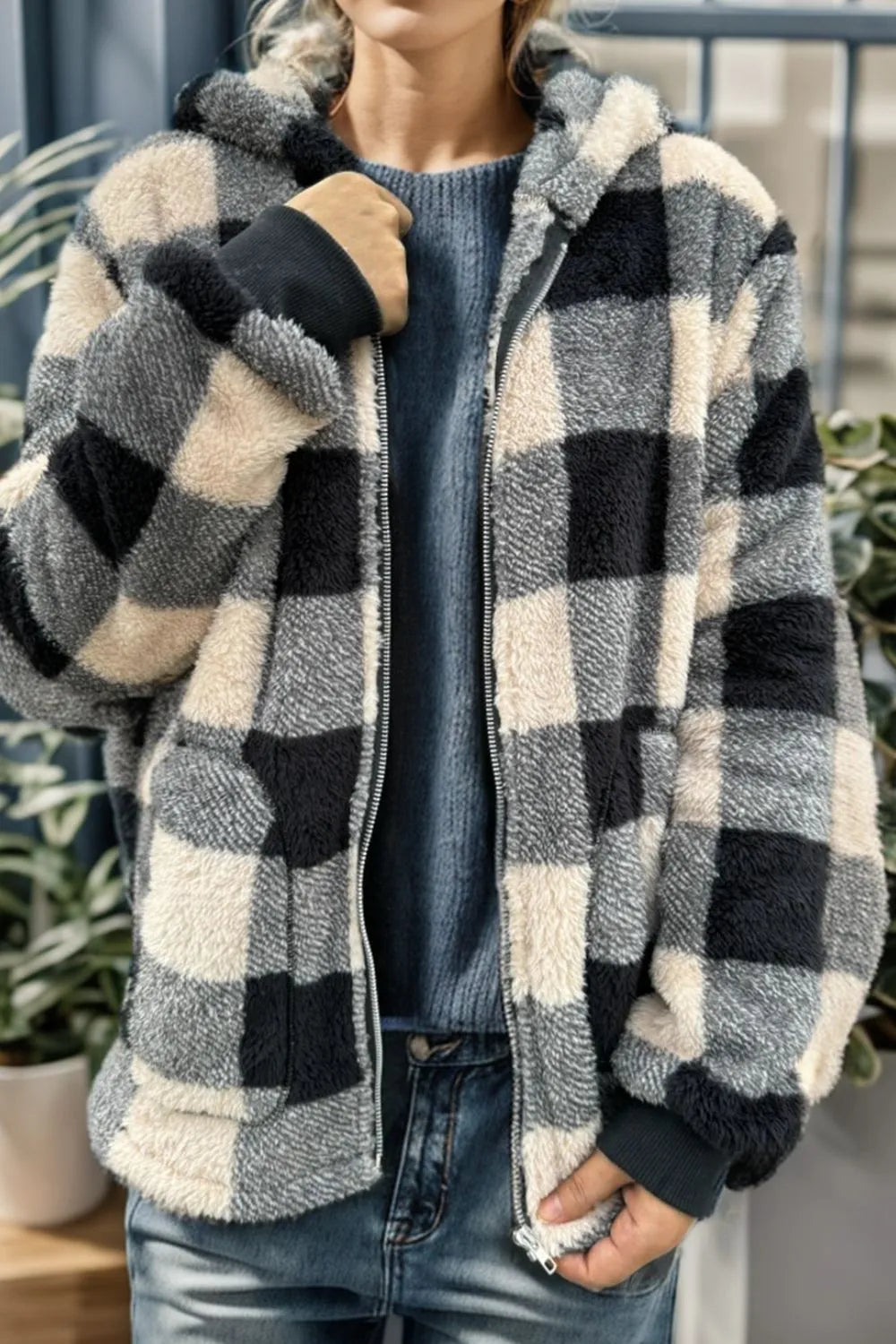 Double Take Full Size Plaid Long Sleeve Hooded Coat by Wild and Free Boutique