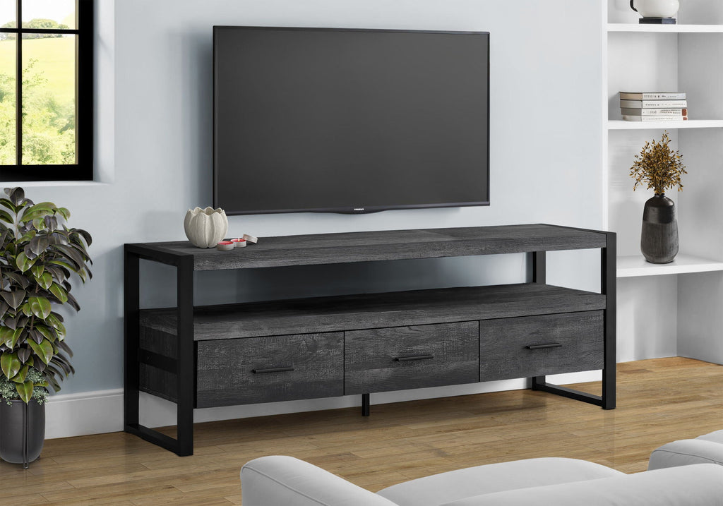 TV Stand, Console, Media Entertainment Center, Storage Solution Drawers - Black by Unique Piece Furniture