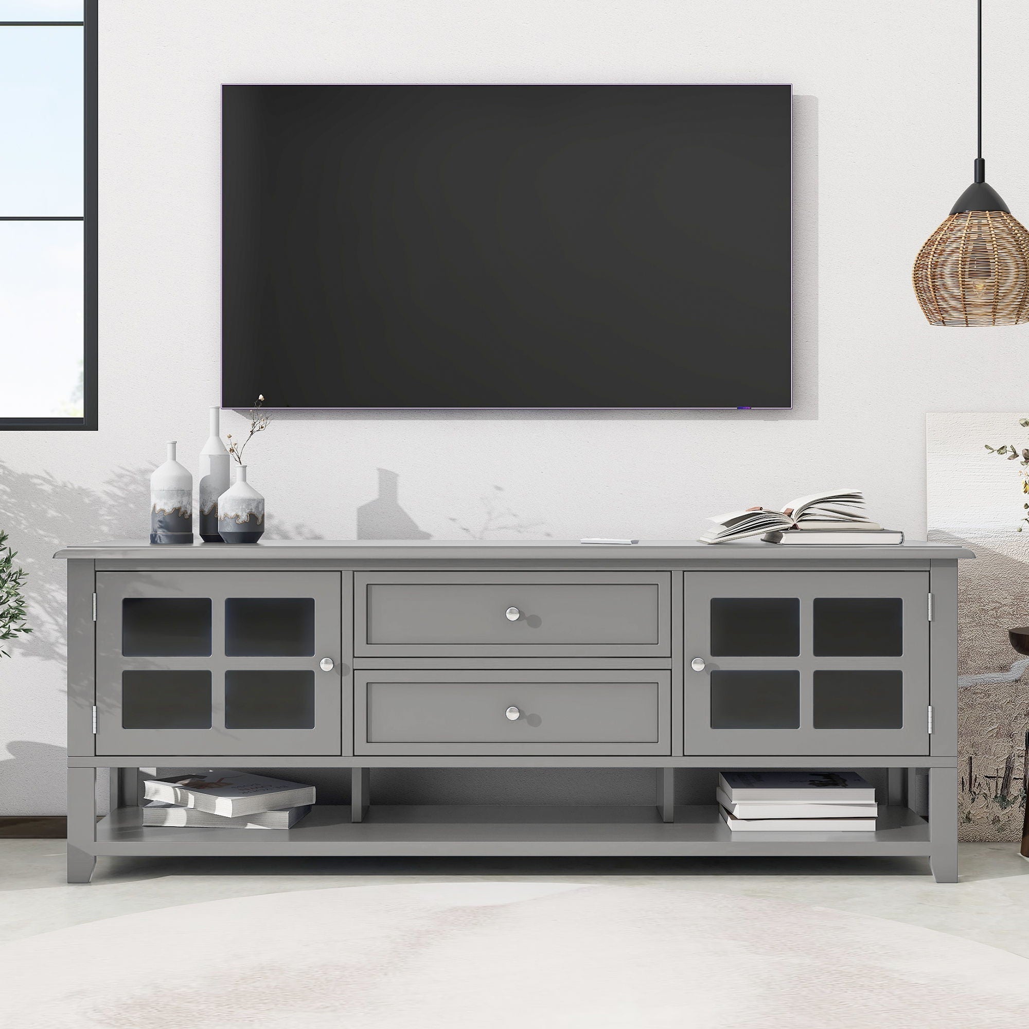 TV Stand, Entertainment Center With Dual Drawers And Hidden Storage, Cabinet With Soft Closing Doors And Sleek Panel Design by Unique Piece Furniture