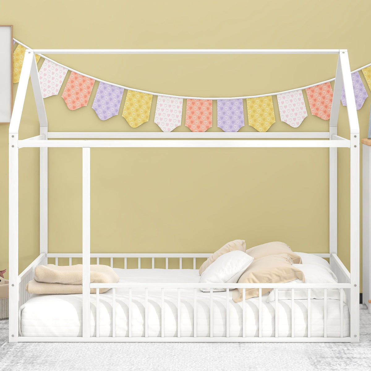 Metal Bed House Bed Frame With Fence by Unique Piece Furniture