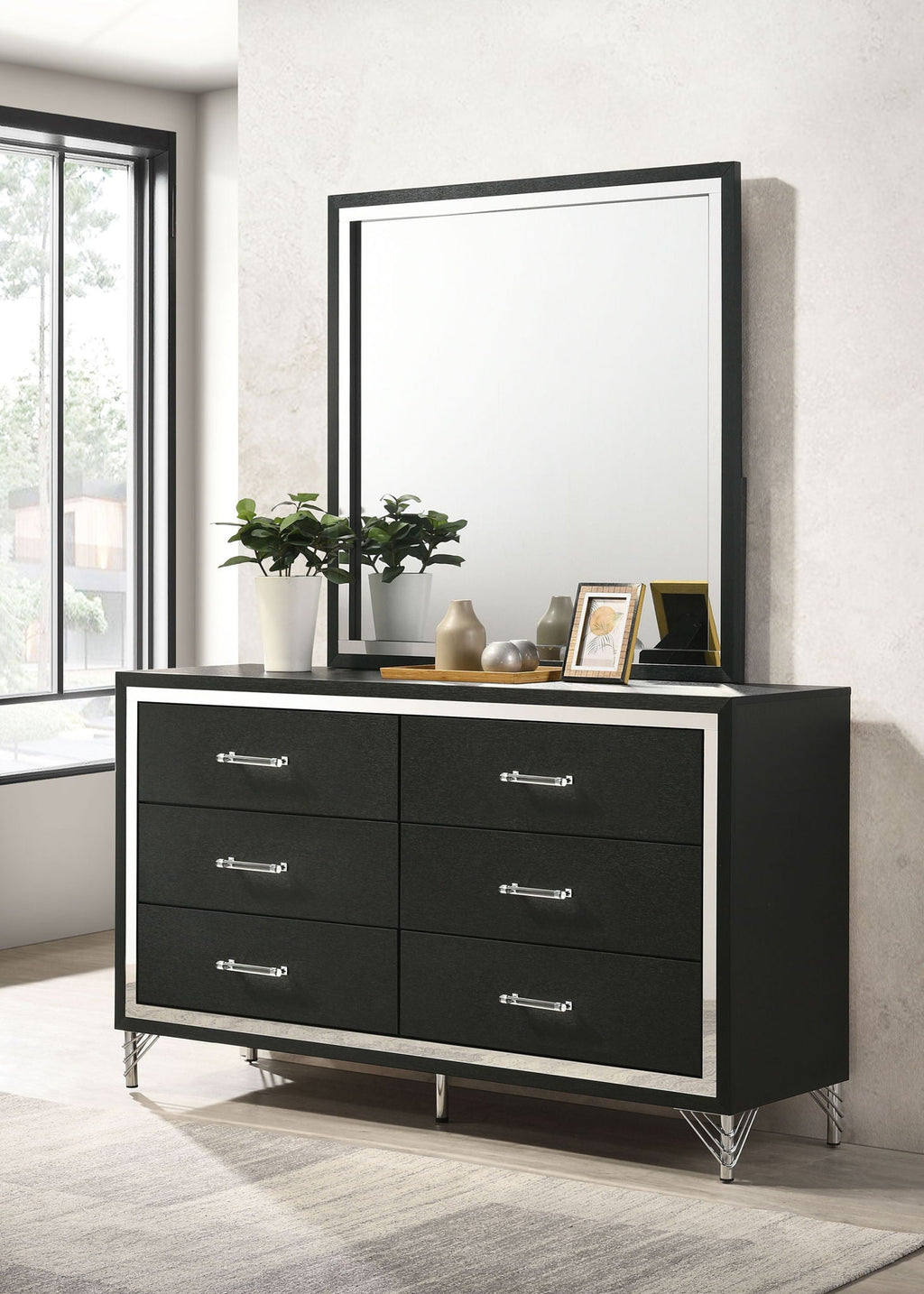 Lucia 6-drawer Dresser and Mirror Black by Unique Piece Furniture