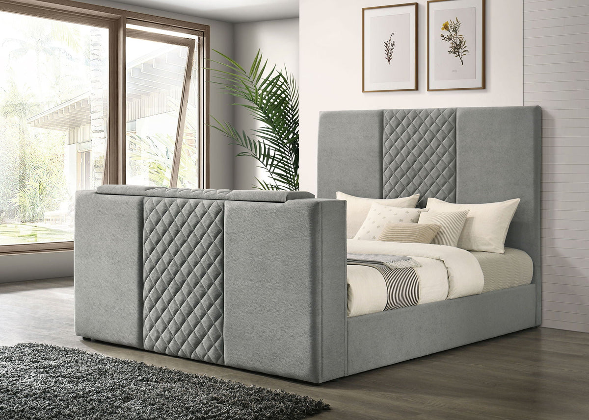 Tara 61-inch Upholstered Eastern King Panel TV Bed Grey by Unique Piece Furniture