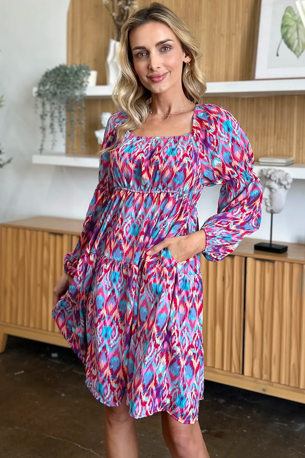 Double Take Full Size Printed Long Sleeve Dress by Wild and Free Boutique