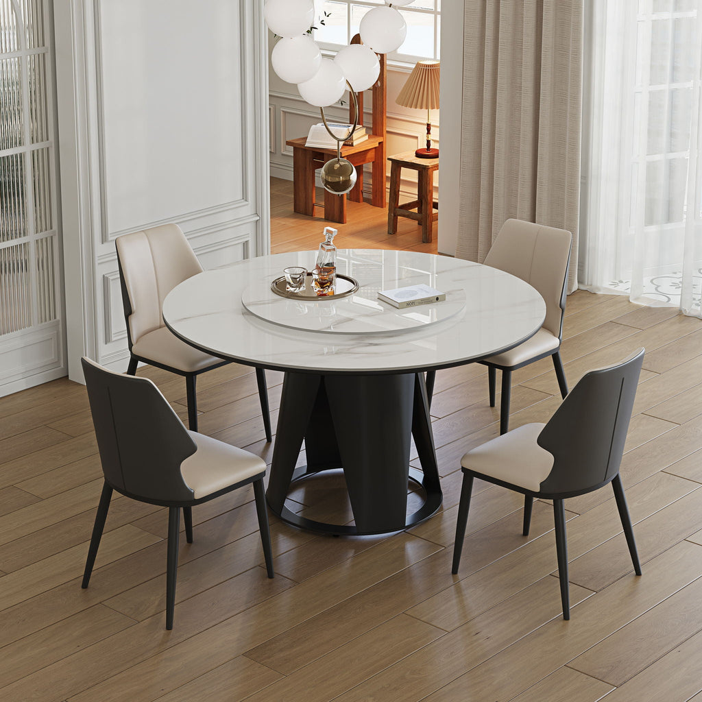 Modern Sintered Stone Dining Table With Round Turntable And Metal Pedestal - White by Unique Piece Furniture