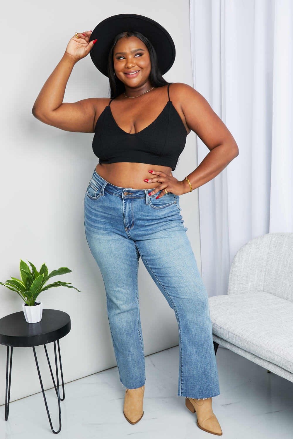 Zenana Full Size Textured Spaghetti Strap Bralette in Black by Wild and Free Boutique
