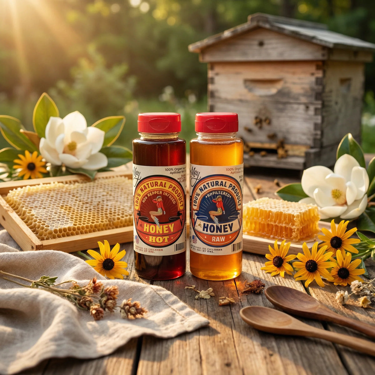 Raw Honey & Hot Honey Duo - Sweet Heat 2-Pack Gift Set | Small Batch Farm Grown | Lady May by The Lady May