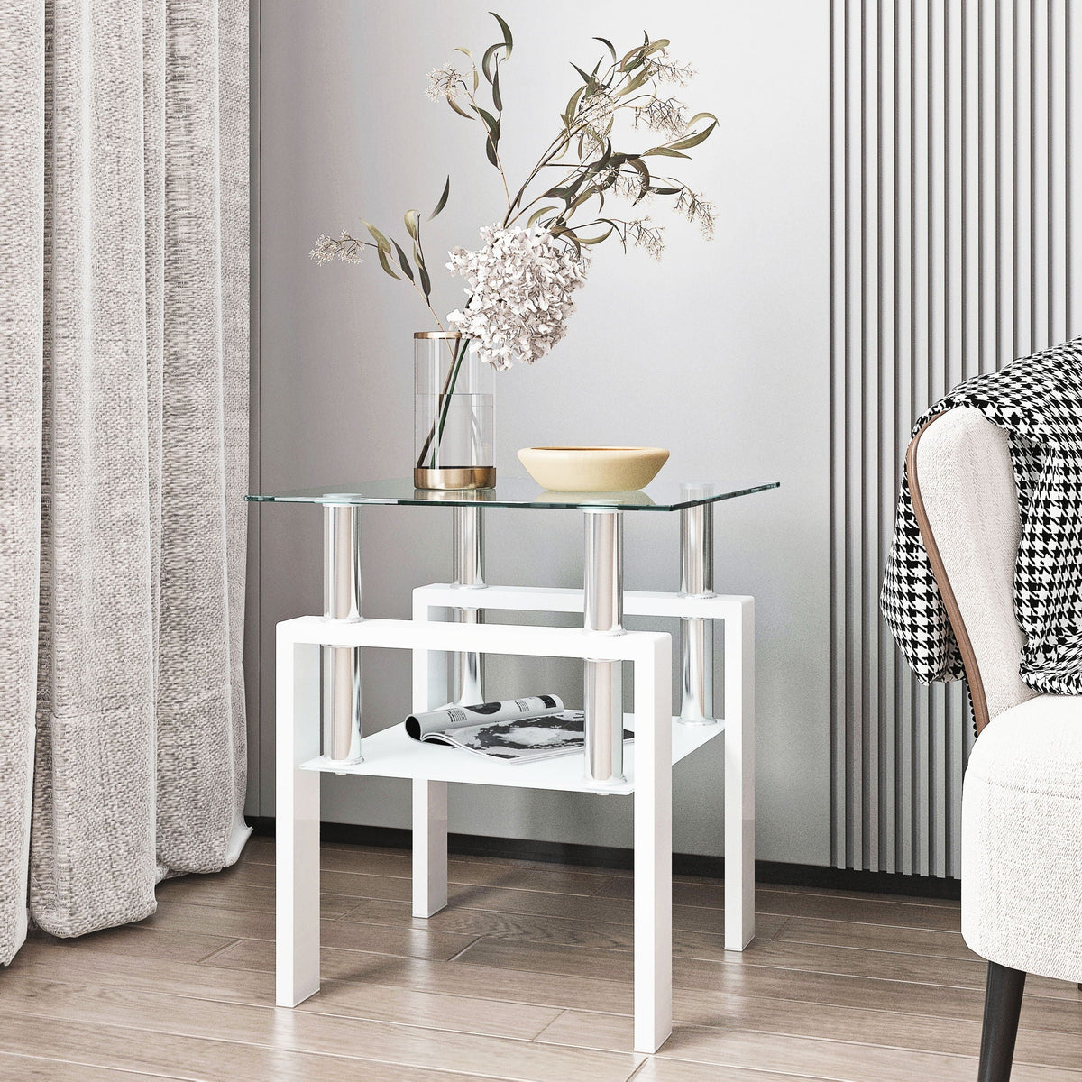 Modern Tempered Glass Tea Table, End Square Table For Living Room by Unique Piece Furniture