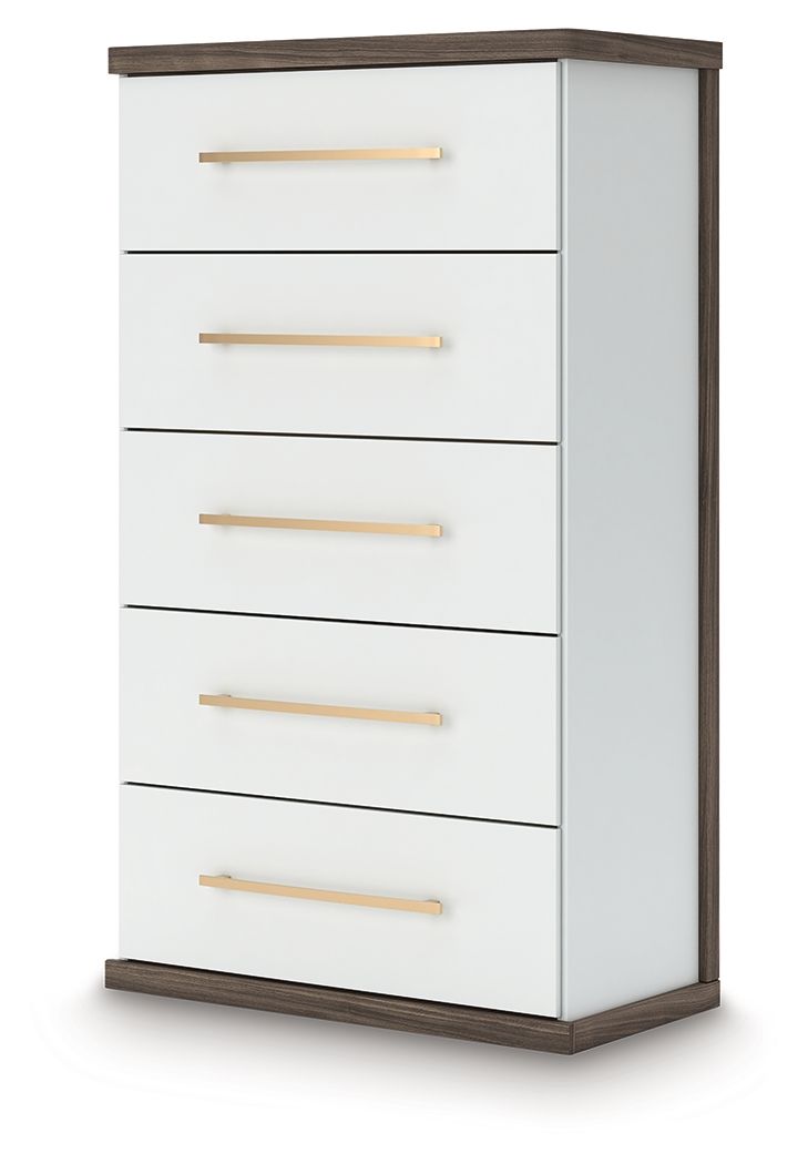 Kendanport - Five Drawer Chest - Brown / White by Unique Piece Furniture