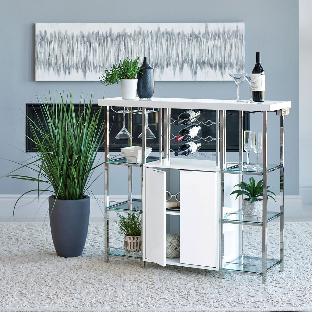 Gallimore 2-door Bar Cabinet Wine Storage White High Gloss by Unique Piece Furniture