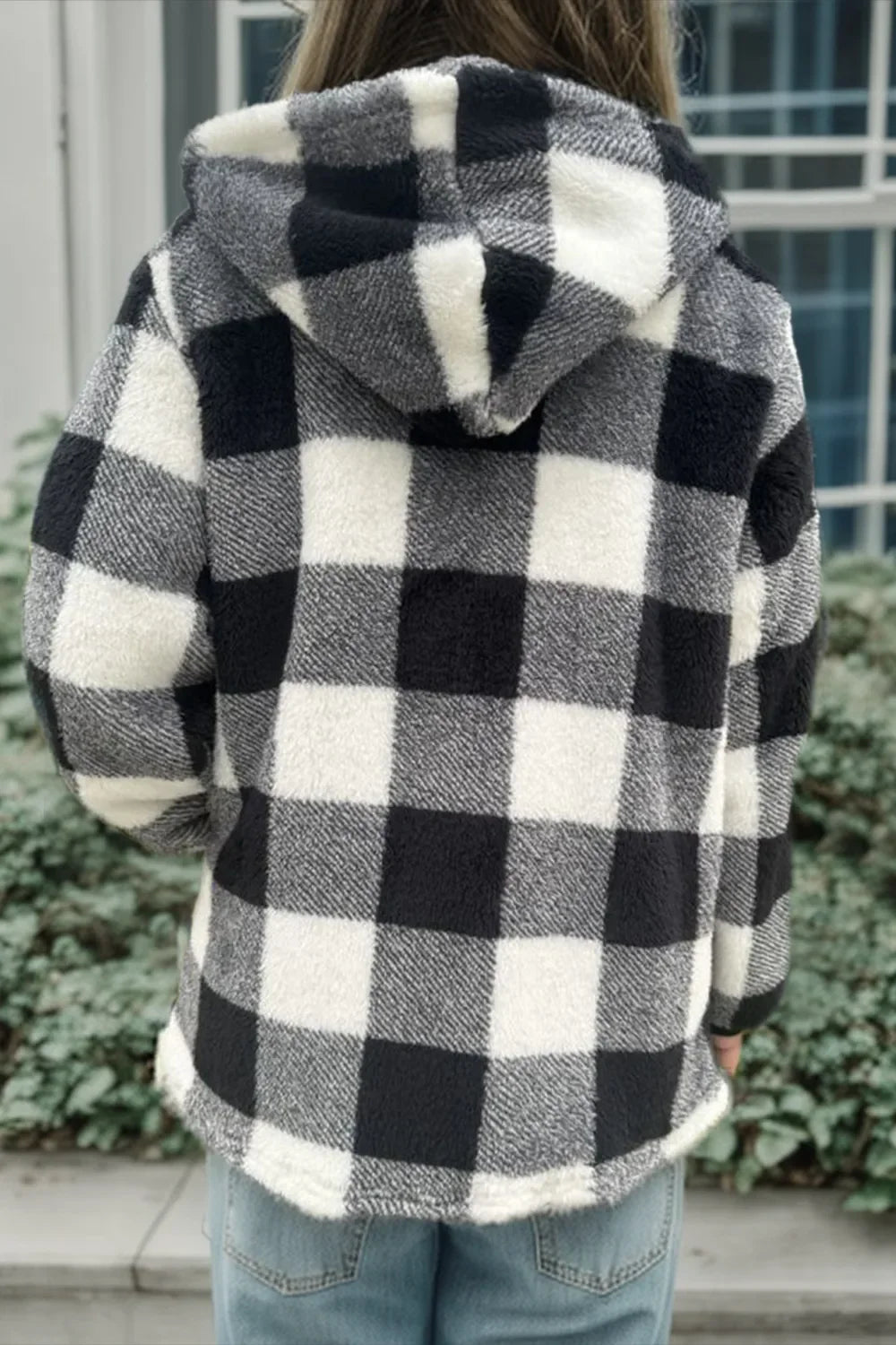Double Take Full Size Plaid Long Sleeve Hooded Coat by Wild and Free Boutique