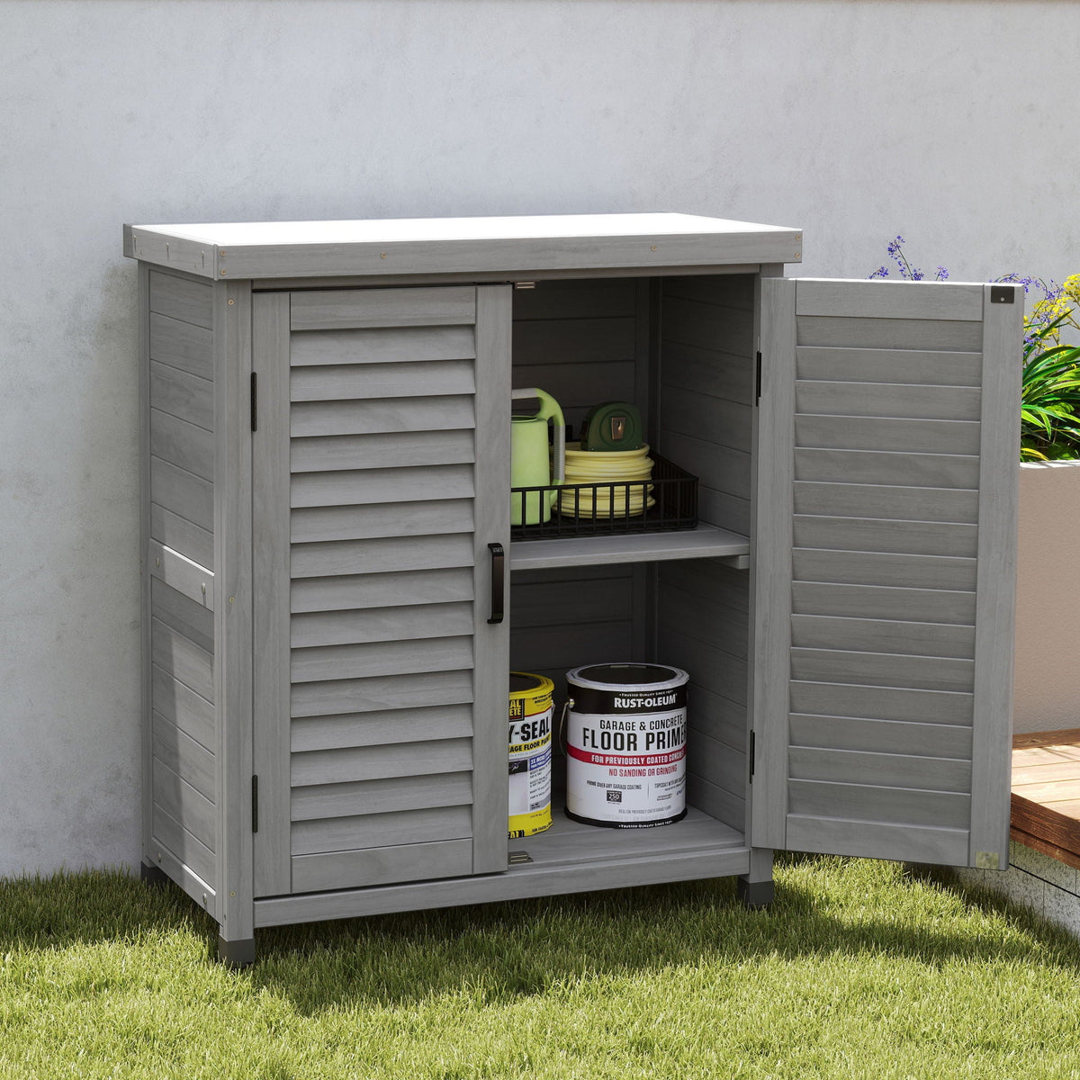 Potting Bench With Storage Cabinet And Metal Table Top For Outdoor by Unique Piece Furniture