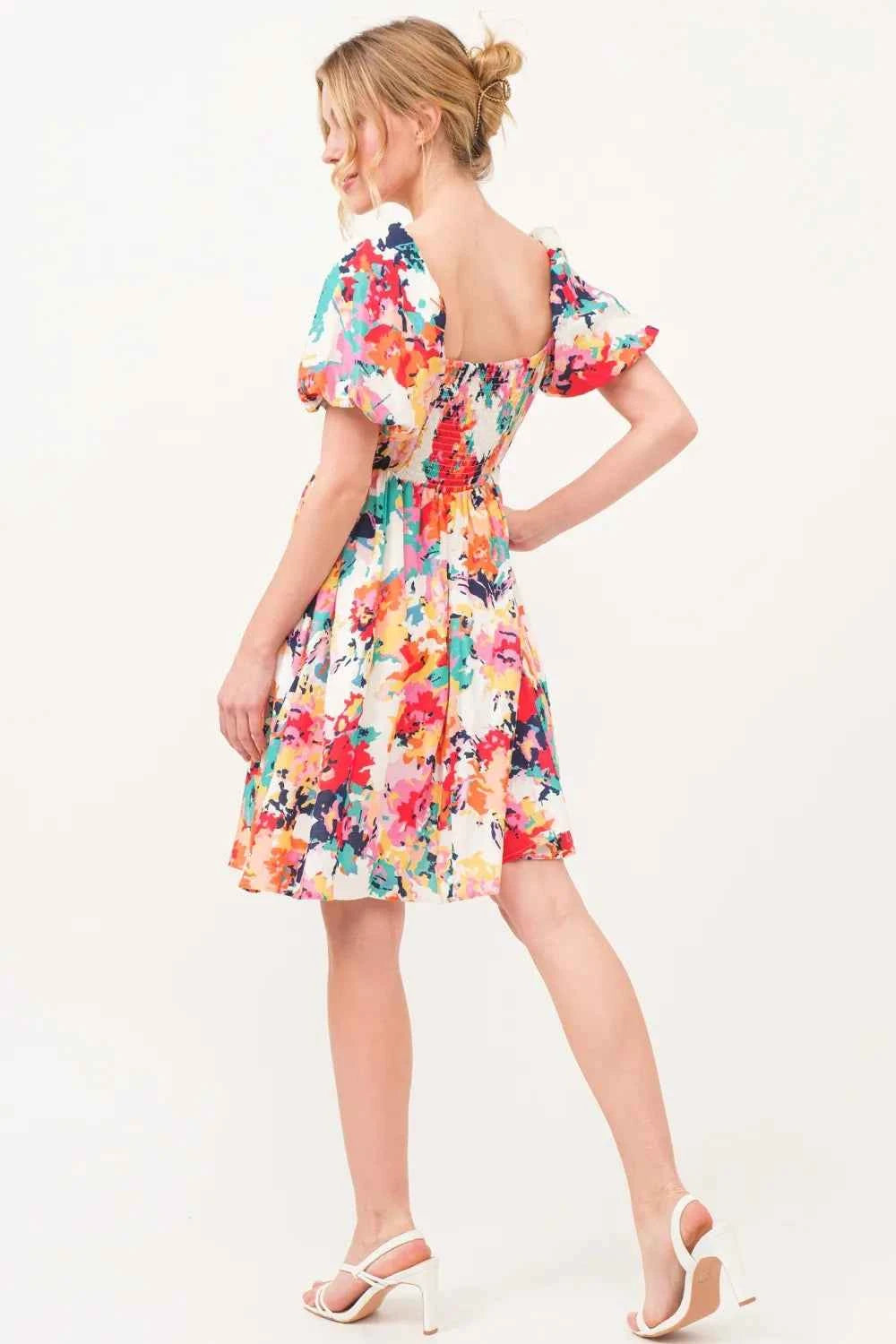 And The Why Square Neck Puff Sleeve Floral Dress by Wild and Free Boutique