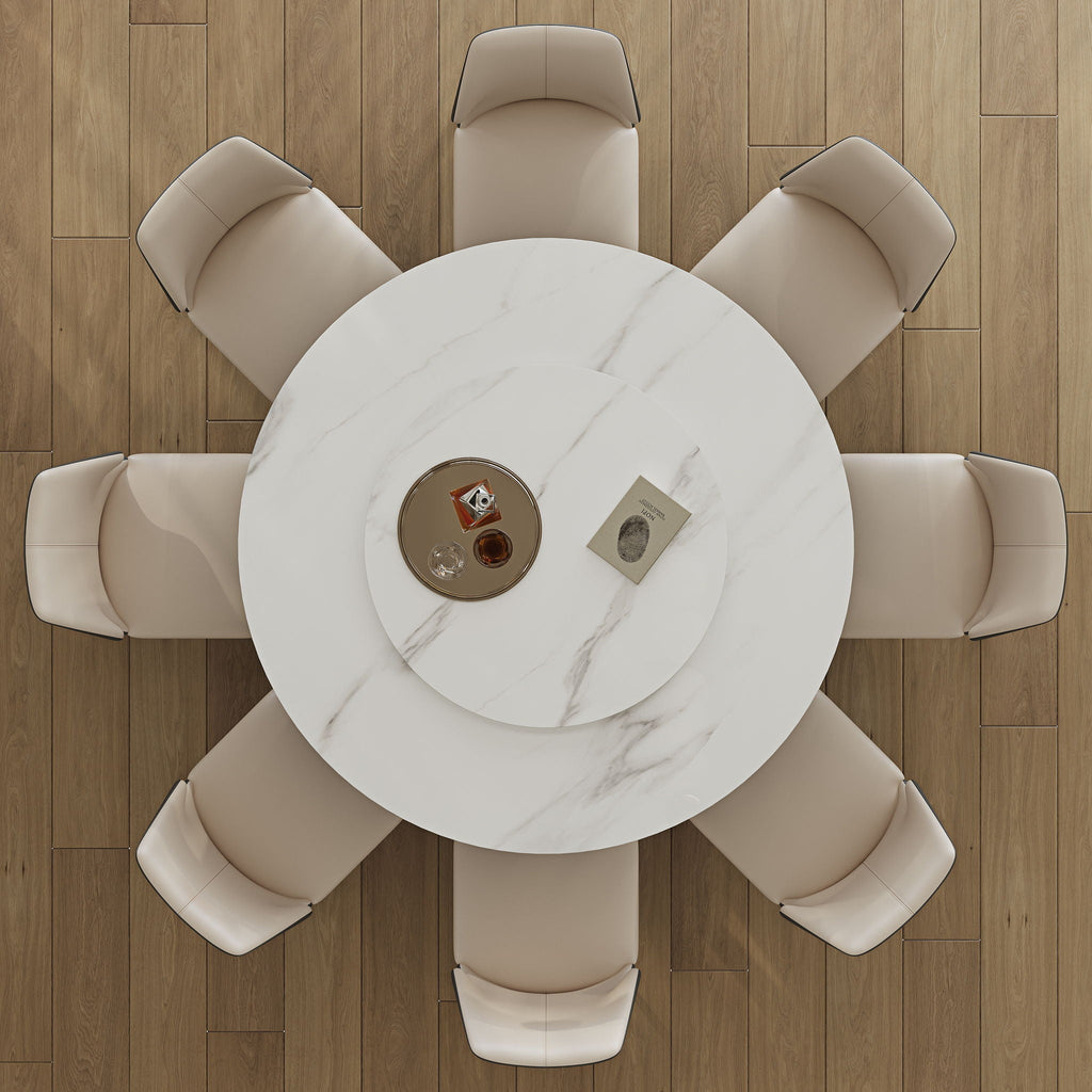 Modern Sintered Stone Dining Table With Round Turntable And Metal Pedestal - White by Unique Piece Furniture