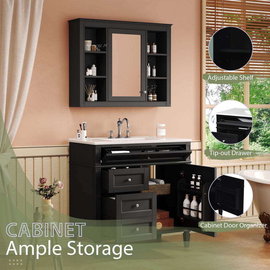 Bathroom Vanity With Mirror Cabinet, Single Sink With 2 Soft Closing Doors And 4 Drawers by Unique Piece Furniture