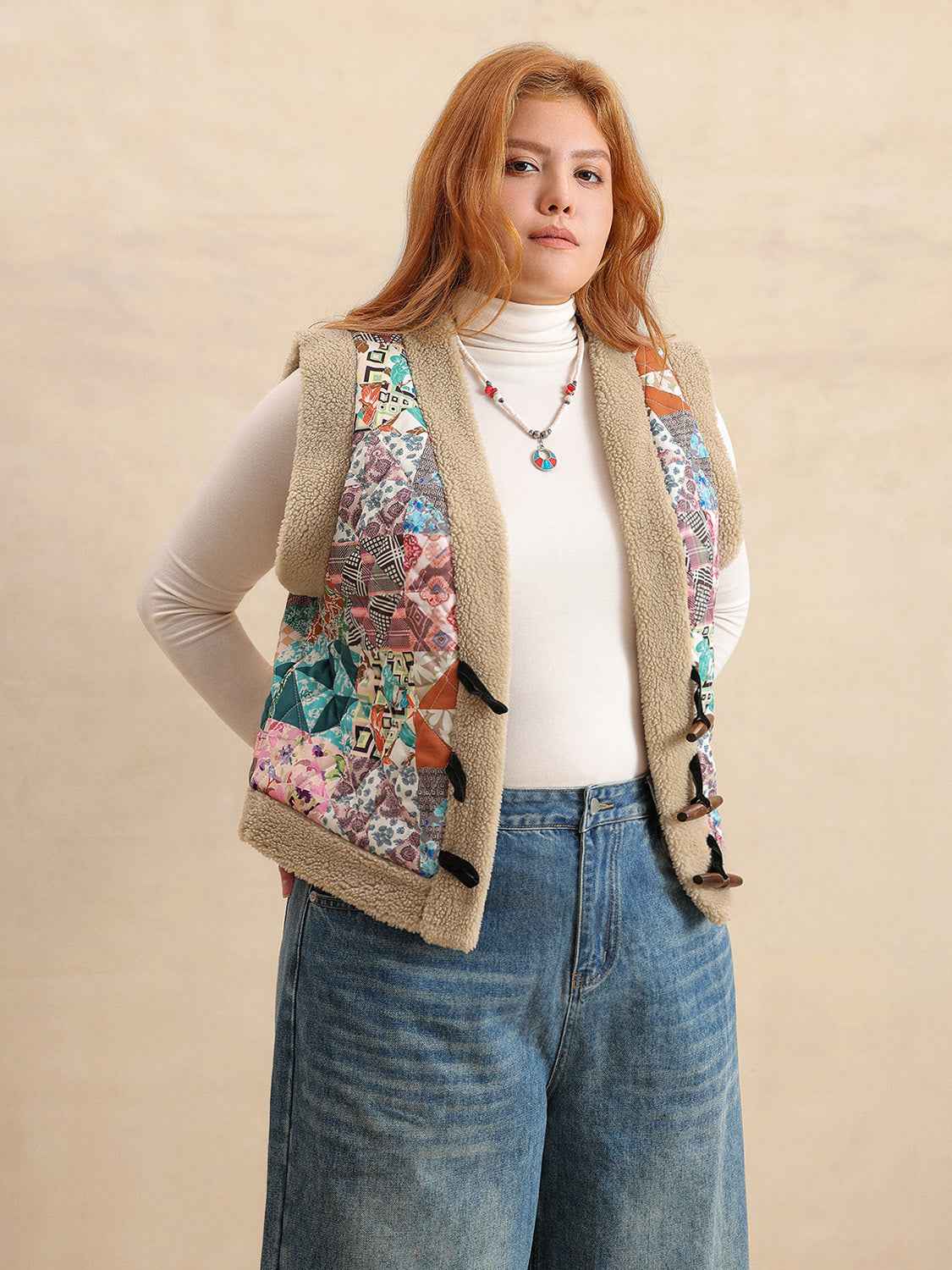 Plus Size Printed Sherpa Vest Coat by Wild and Free Boutique