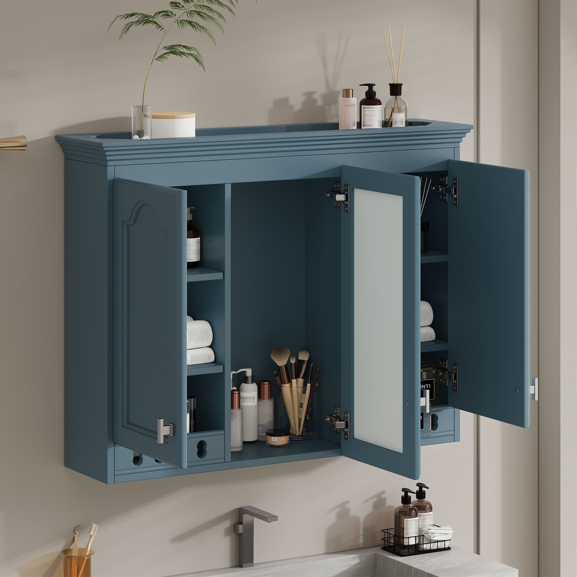 Wall Mount Mirror Cabinet With Adjustable Shelves, Soft Closing Hinges by Unique Piece Furniture
