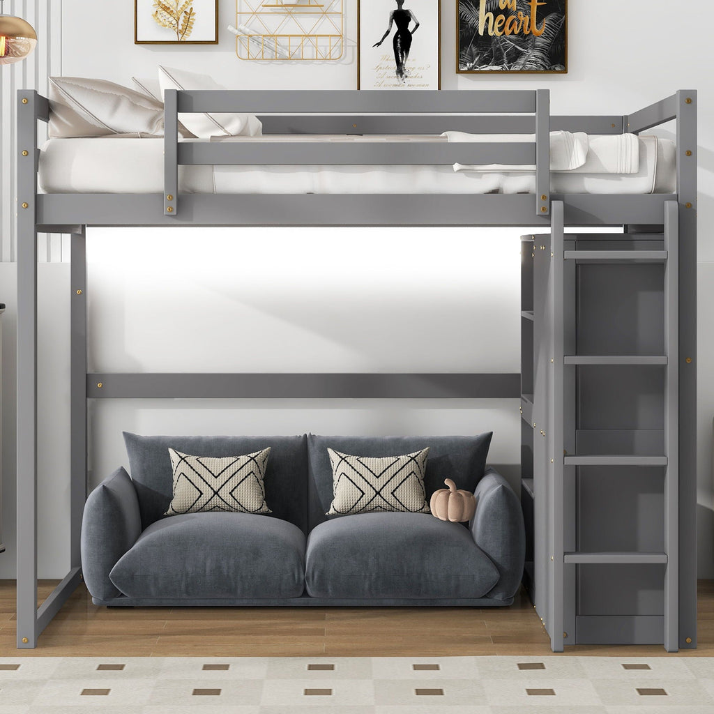 Loft Bed With Built In Wardrobe, Storage Shelves, And LED Light by Unique Piece Furniture
