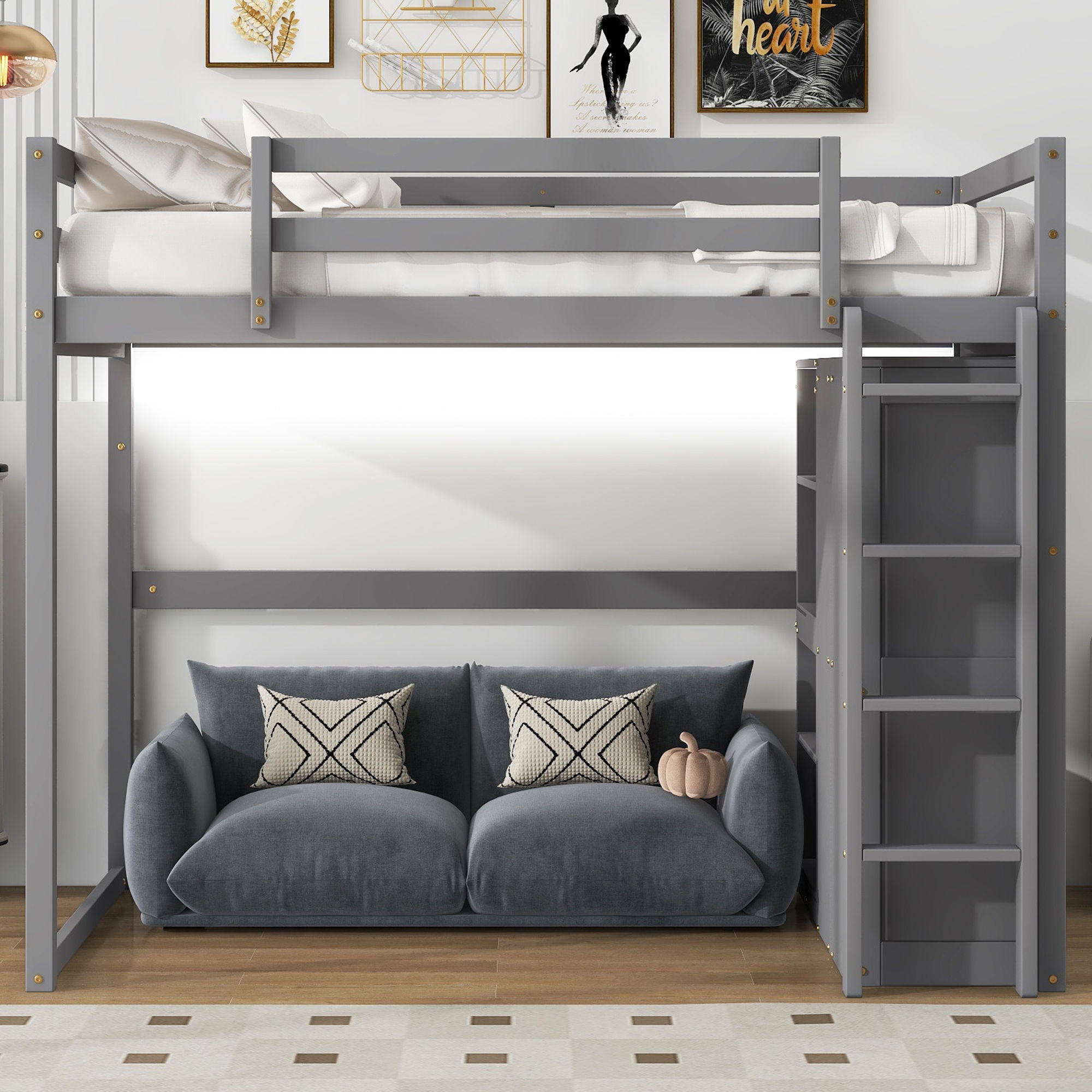 Loft Bed With Built In Wardrobe, Storage Shelves, And LED Light by Unique Piece Furniture