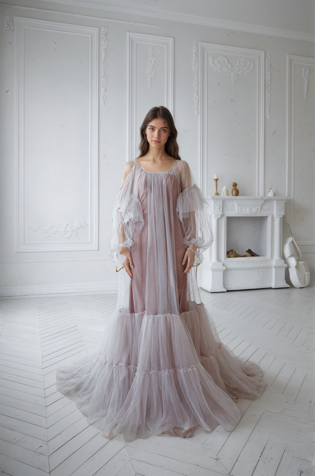 Luxury 3 colors Layered Tulle Sheer Robe Dress | Couture Ruffle Boudoir Robe Set by SelenaHuanStudio