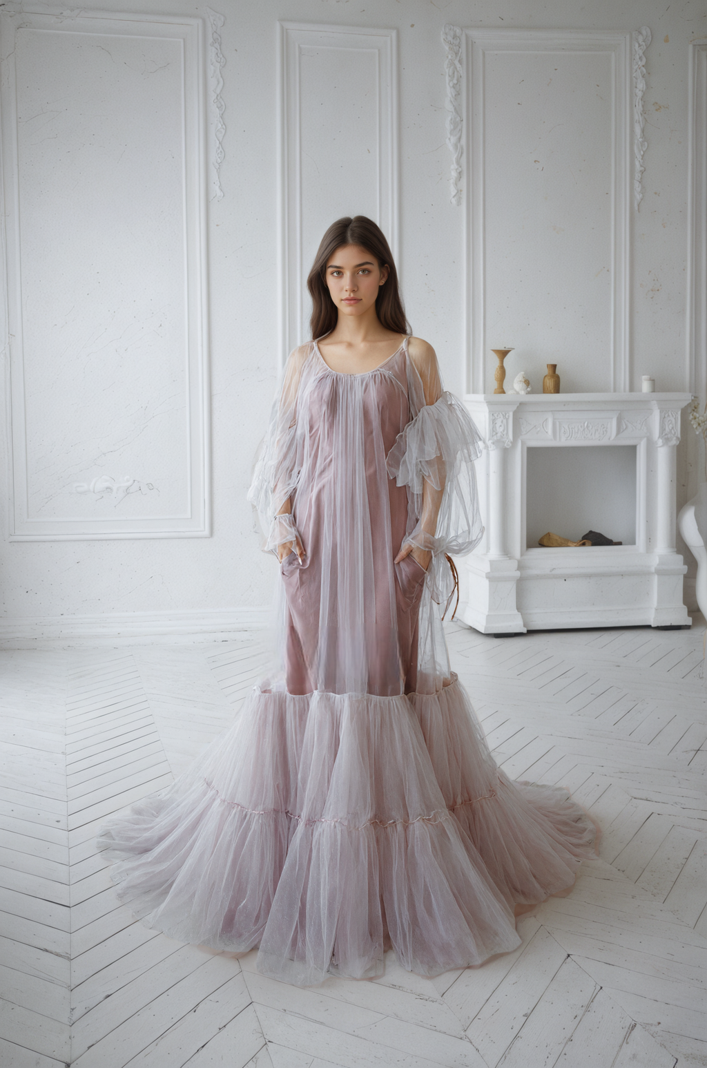Luxury 3 colors Layered Tulle Sheer Robe Dress | Couture Ruffle Boudoir Robe Set by SelenaHuanStudio